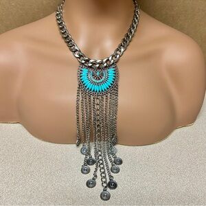 18” Silver and Turquoise Statement Necklace